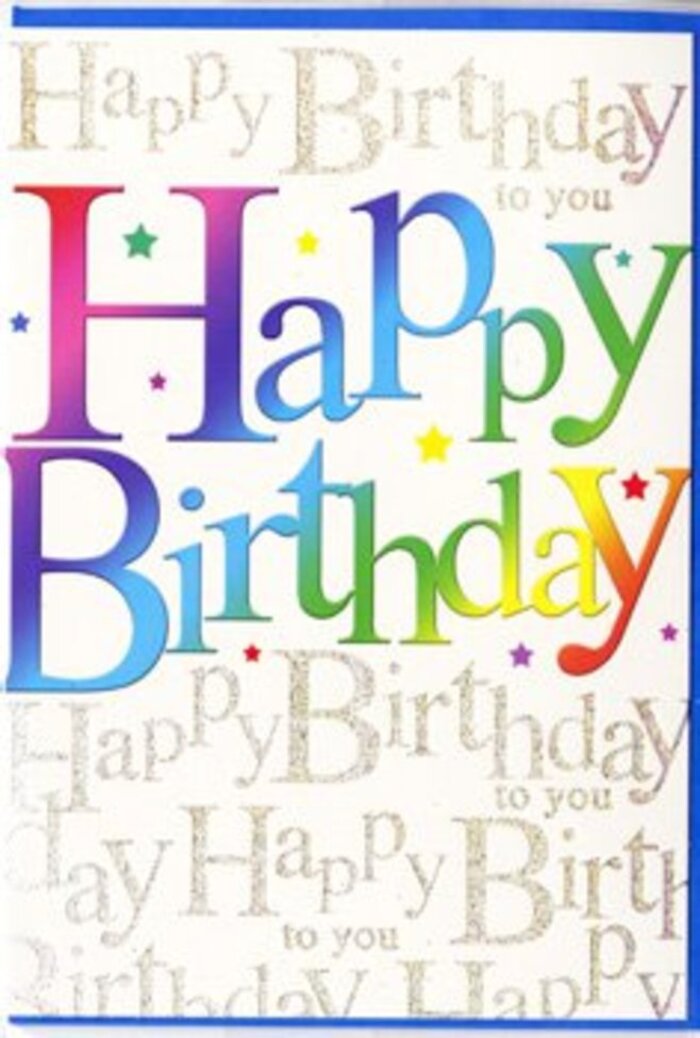 In this photograph, a striking birthday card stands upright, radiating the same cheerful energy as a sunny walk through Carshalton village on market day. The central focus is the large greeting Happy Birthday, set in big, confident letters that ripple through a rainbow of colour. Each letter holds its own shade-vivid red, juicy orange, golden yellow, fresh green, lagoon blue, indigo, and velvety purple-yet the edges soften into gentle gradients, giving the impression of colours blending like petals in a carefully crafted mixed bouquet. The letters appear slightly raised due to their smooth shading and subtle shadowing, creating the illusion of depth, as though you could trace around each curve with your fingertip. Behind this exuberant headline, the card's entire surface is veiled in fine, looping gold script, endlessly repeating the phrase Happy Birthday to you. The writing is small and decorative, echoing the look of an elegant handwritten note, and the metallic gold ink glimmers softly when it catches the light, just like late afternoon sunshine filtering through the trees in Grove Park. Interspersed among the lines of script are tiny speckles and hints of colour-minute dots and star-like shapes that feel like scattered confetti settling after a burst of celebration. The card's finish looks satin-smooth with a gentle sheen, typical of high-quality greeting cards you might choose alongside fresh flowers for birthday delivery across Carshalton and neighbouring areas. Overall, the design feels upbeat, modern, and heartfelt-a card that doesn't simply say Happy Birthday but visually wraps the recipient in colour, warmth, and genuine good wishes.